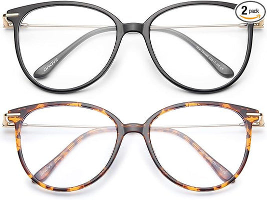 Gaoye Blue Light Blocking Glasses - Trending Round TR90 Frames, Metal Arms, UV400 Protection - Matching Soft Case