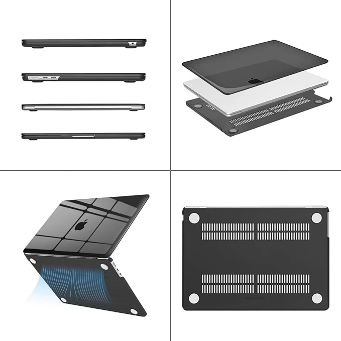 MOSISO Compatible with MacBook Air 13 inch Case M5 2026 M4 2025 M3 M2 2024-2022 A3449 A3240 A3113 A2681, Hard Shell&Keyboard Cover&Screen Film&Type C for MacBook Air 13.6 inch Case, Smoke Black