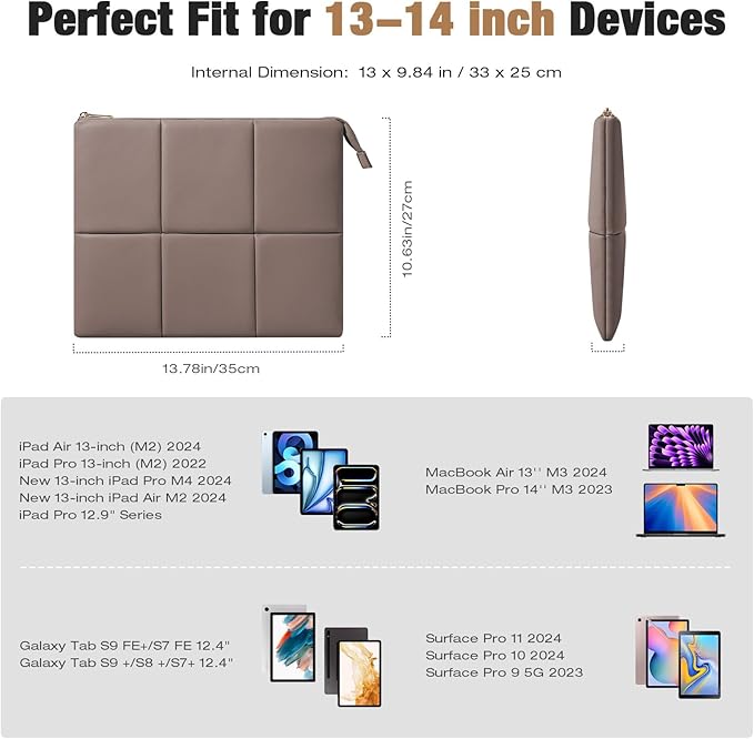 MoKo 13.3-14 Inch PU Leather Laptop Sleeve Fit with New Mac Neo 13", Mac Air 13'' M5 2026, Mac Pro 14'' M5, Mac Pro 13" M2/M1, Built-in Elastic Band, Laptop Carrying Case, Coffee