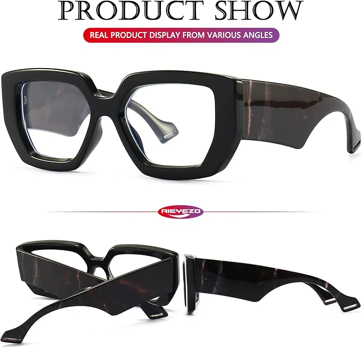 AIEYEZO Thick Frame Blue Light Glasses Men Women, Fashion Square Computer Eyeglass Anti Eyestrain & Prevent Headache