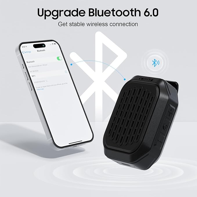 comiso Wearable Bluetooth Speaker, IPX7 Waterproof, Clip-On Portable Wireless Speaker, 10H Playtime, Built-in Mic for Hands-Free Calls, Running, Cycling, Outdoor (Black)