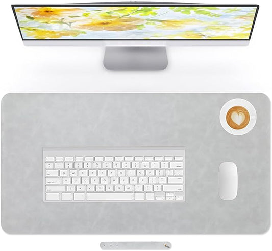 Desk Pad Soft PU Leather Large Mouse Pad Laptop Computer Desk Mat Table Blotter Flat Smooth Waterproof Non-Slip Desktop Protector Writing Pad for Office and Home (Light Grey, 60x35cm)