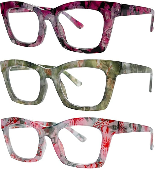 3 Pack Reading Glasses for Women Blue Light Blocking Computer Square Readers with Spring Hinge (Mix Color-10, 3.50, x)