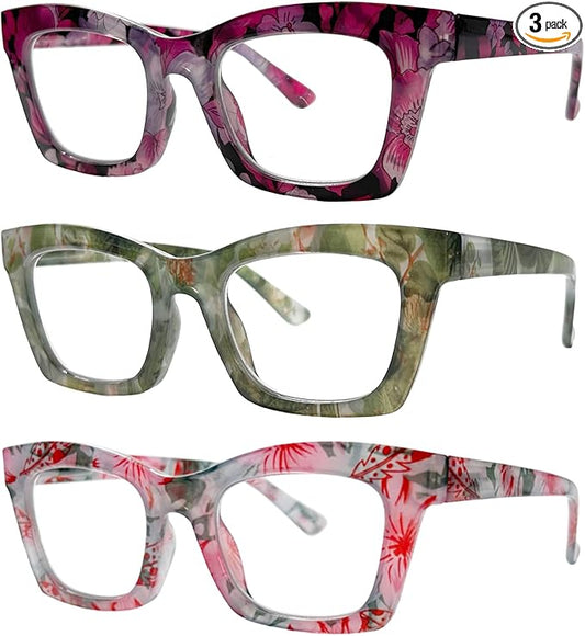 3 Pack Reading Glasses for Women Blue Light Blocking Computer Square Readers with Spring Hinge (Mix Color-10, 4.00, x)