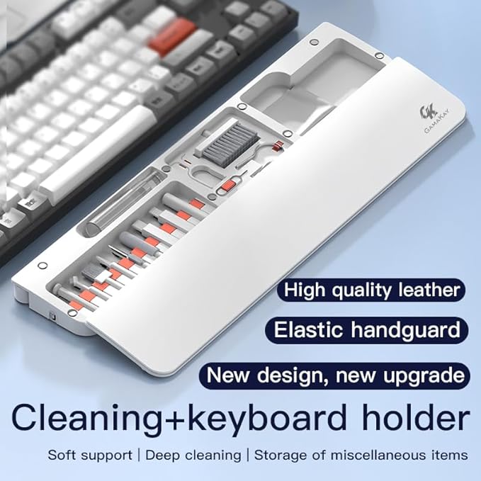 GK GAMAKAY 14.17'' Keyboard Wrist Rest Pad with Cleaning Tool Kit, ABS & Leather Hand Wrist Rest for 85% Mechanical Keyboard, Non-Slip Palm Pad for Comfortable Typing and Playing (White-85%)