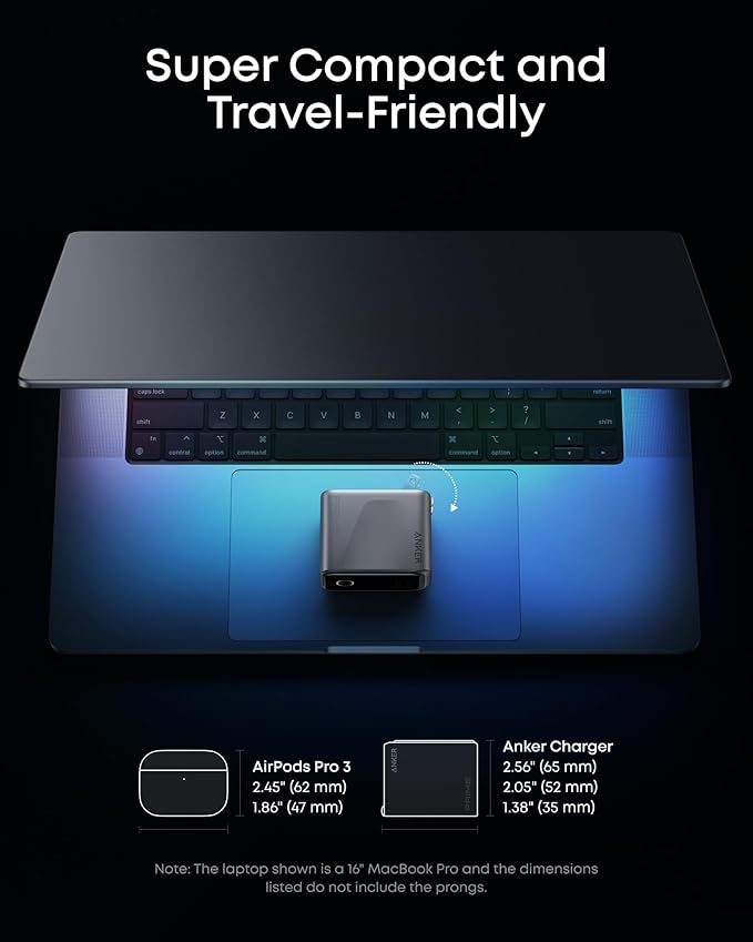 Anker Prime Charger,160W 3-Port Compact GaN USB C Charger Block,Smart Display and Touch Control,Up to 140W Single‑Port Charging,for MacBook Pro,Laptop,iPhone 17 Series(Cable Not Included,Non-Battery)