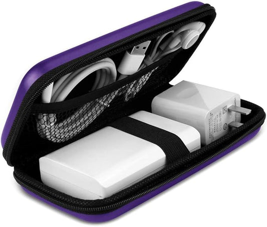 iMangoo Travel Essential Electronics Organizer Charger Case, Shockproof Dual Zipper Power Bank Cables Tech Accessories Pouch Purse, Men & Women Travel Must Have Storage Bag, 6.5x3.2x1 inch Purple