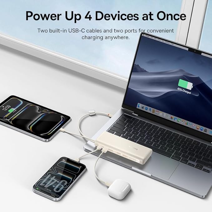 Baseus Portable Charger with Built in Cable, 100W Laptop Power Bank 20000mAh Bundle with Enercore CJ11 Retractable USB C Charger, 67W 3 in 1 Fast Charging Block with Foldable Plug