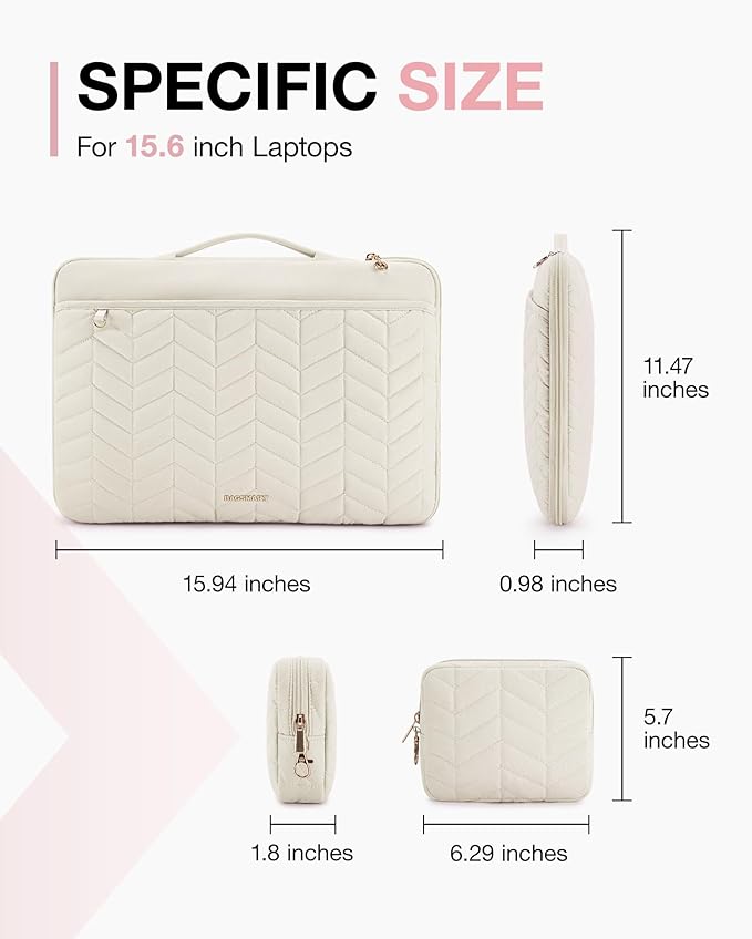 BAGSMART Laptop Case with Handle, Puffy Padded Laptop Bag Sleeve for Women, Portable MacBook Air/Pro Computer Case, 15-16 inch, Beige