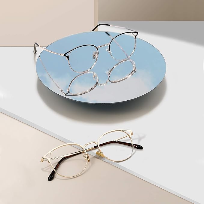 Cyxus Blue Light Glasses for Men and Women, Round Metal Frame Computer Eyeglasses for Office, Gaming, Reading 8090