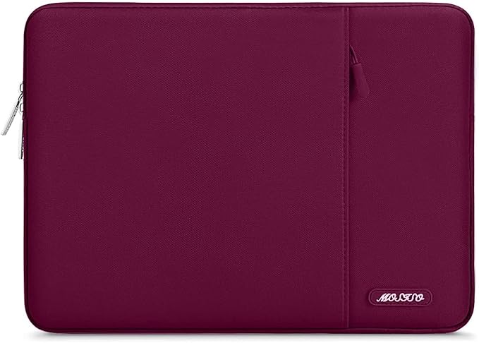 MOSISO Laptop Case 16 inch, 15-15.6 inch Laptop Sleeve Compatible with MacBook Pro 16 M5 M4 M3 M2 M1, HP Acer Dell Lenovo ASUS, Polyester Vertical Computer Sleeve Bag with Pocket, Wine Red
