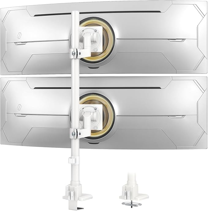Dual Monitor-Arm Heavy Duty Ultrawide - 24-57 inch Vertical Dual Monitor Mount, Adjustable Stacked Double Monitor Desk Mount Stand, Max Load 59.4 lbs (per Arm), VESA 75/100 mm, White