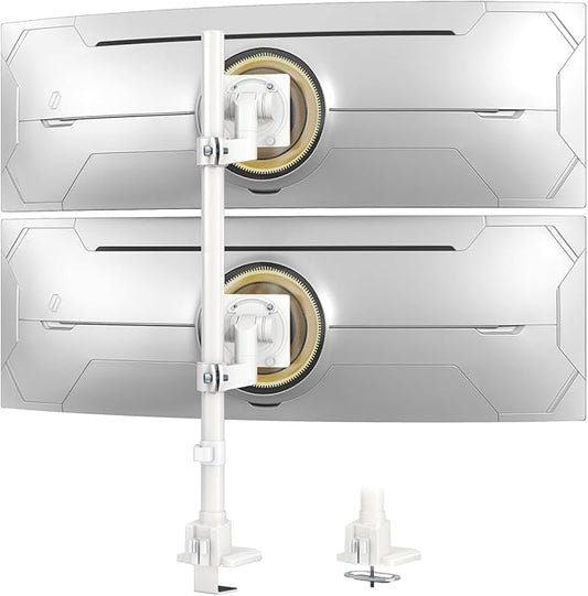 Dual Monitor-Arm Heavy Duty Ultrawide - 24-57 inch Vertical Dual Monitor Mount, Adjustable Stacked Double Monitor Desk Mount Stand, Max Load 59.4 lbs (per Arm), VESA 75/100 mm, White