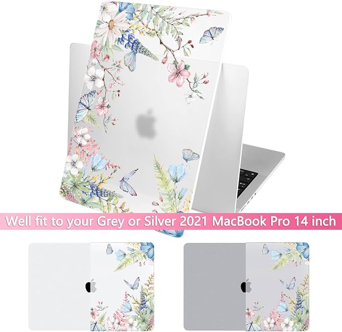 Batianda for MacBook Pro 14 Inch Case 2026-2021 Release M5 M4 M3 M2 M1 Pro/Max, 1.2mm Slim Graphic Hard Shell Cover with Keyboard Cover, Screen Protector 4-in-1 Bundle, Elegant Flowers