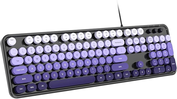 Wired Computer Keyboard, 104 Keys Full Size Typewriter Keyboards with Number Pad, USB Plug and Play Keyboard for Windows 7 8 10 11, PC, Laptop, Desktop (Black Purple)