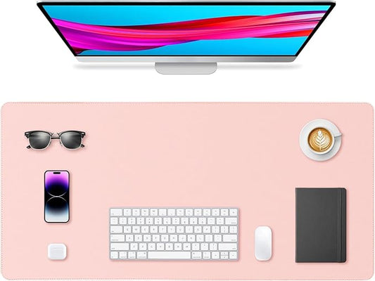 Leather Desk Pad Protector, Office Desk Mat, Large Mouse Pad, Non-Slip PU Leather Desk Blotter, Waterproof Computer Desk Writing Pad for Office and Home (Lighr Pink, 36" x 17")