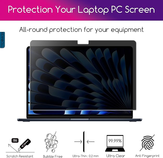 15.6" Privacy Screen Protector | 9H Tempered Glass with Anti-Blue Light & Anti-Glare | Universal Fit for HP, Dell, ASUS, Samsung, Lenovo, Acer, MSI 16:9 Laptops (Wide-Angle Privacy + Eye Comfort)