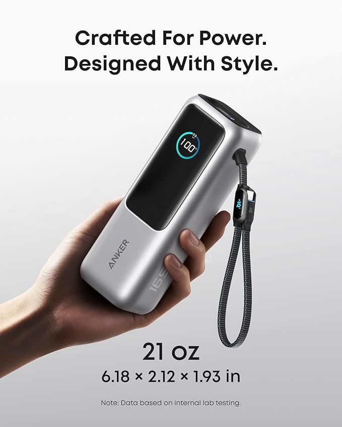Anker Laptop Power Bank, 25,000mAh Portable Charger with Triple 100W USB-C Ports, Built-in Retractable Cables, Flight-Approved for Travel, iPhone 17/16 Series, MacBook, Samsung, and More