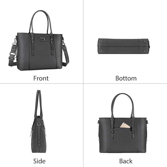 MOSISO Laptop Bag for Women, Waterproof Vintage PU Leather Briefcase Shoulder Computer Laptop Tote Bag for Office Work
