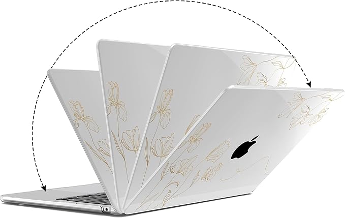 G JGOO Compatible with MacBook Air 13 inch Case 2026 2025-2022 M5 A3449 M4 A3240 M3 A3113 M2 A2681, Clear Hard Shell for MacBook Air 13.6 inch Case + Keyboard Cover + Screen Protector, Gold Floral