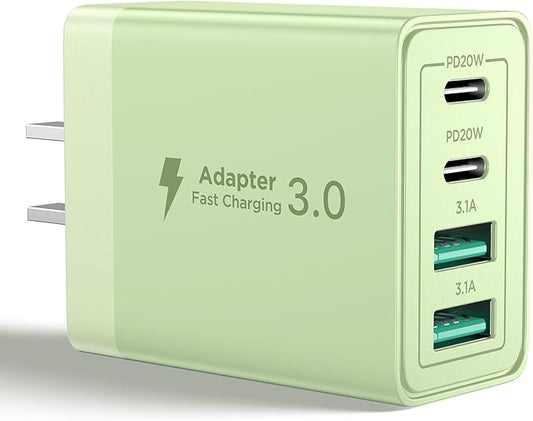 USB C Charger Block, 40W 4-Port Fast Charger 20W Type C Charging Block 3.1A USB Wall Charger Dual Port PD+QC Charging Cube for iPhone 17 16 15 14 13 12 Pro Max XS, iPad, Samsung Phone (Green)