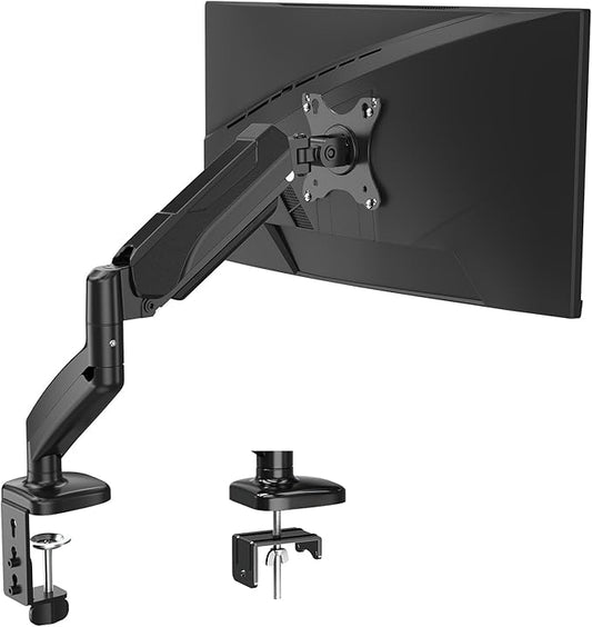 Single Monitor Mount, Gas Spring Monitor Arm for 17-32 Inch Computer Screens, Adjustable Monitors Stand for Desk, 75x75/100x100mm VESA Mount, with Clamp and Grommet Base, Holds 4.4-17.6lbs