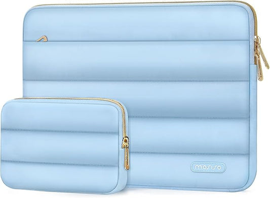 MOSISO Laptop Case 14 inch, 14 inch Puffy Laptop Sleeve Compatible with HP Lenovo Dell ASUS Acer, HP Stream, Dell Latitude, Lenovo IdeaPad, Polyester Horizontal Bag with Small Case, Air Blue
