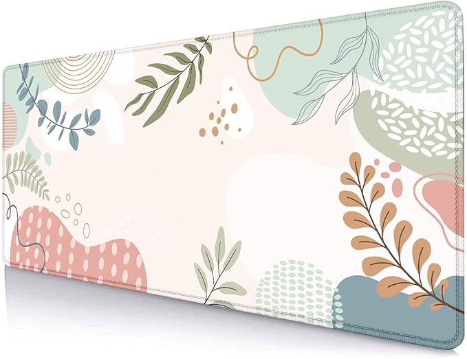 Green Pink Desk Mat, Colorful Abstract Boho Large Computer Extended Mouse Pad Cute, Desk Pad, Long Mousepad for Laptop, Non Slip Writing Pad for School Office Home, 31.5x11.8 in