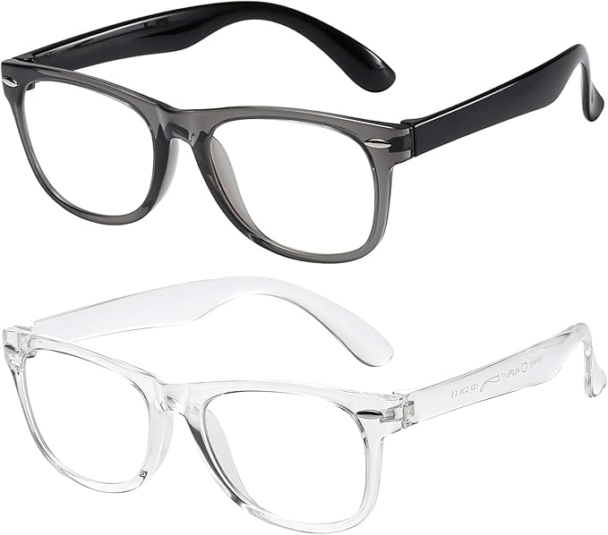 DYLB Kids Blue Light Blocking Glasses girls boys 2 pack, computer video gaming glasses for kids girls boys Age 3-10,Anti blue light & Headache (transparent black + transparent)