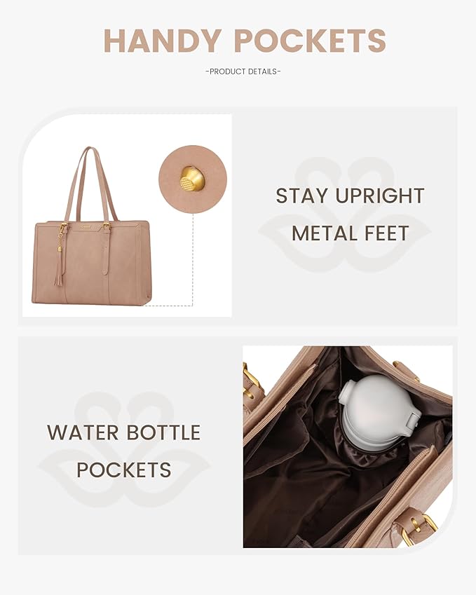 LOVEVOOK Laptop Bag for Women Vintage Leather Work Tote 15.6 inch Large Capacity Computer bag with Clutch Purse for Office, Travel, School, Casual