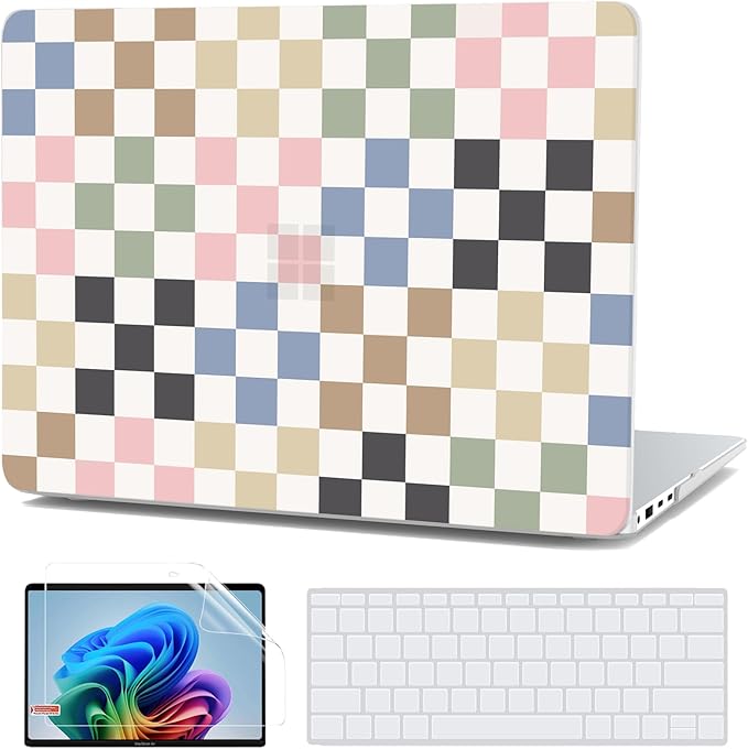 G JGOO Case for Microsoft Surface Laptop 15 inch Touchscreen Copilot + PC 2024 (7th Edition) Model 2037, Protective Plastic Hard Shell Case with Keyboard Cover & Screen Protector, Colorful Checkered