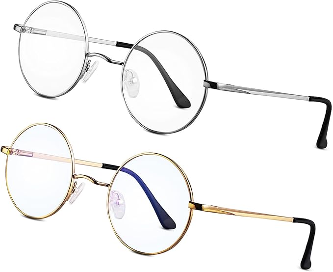 Brigtlaiff Round Blue Light Blocking Glasses for Men Women, Computer Gaming TV Glasses Anti Eyestrain with Metal Frame