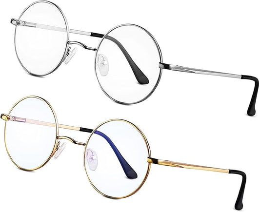 Brigtlaiff Round Blue Light Blocking Glasses for Men Women, Computer Gaming TV Glasses Anti Eyestrain with Metal Frame