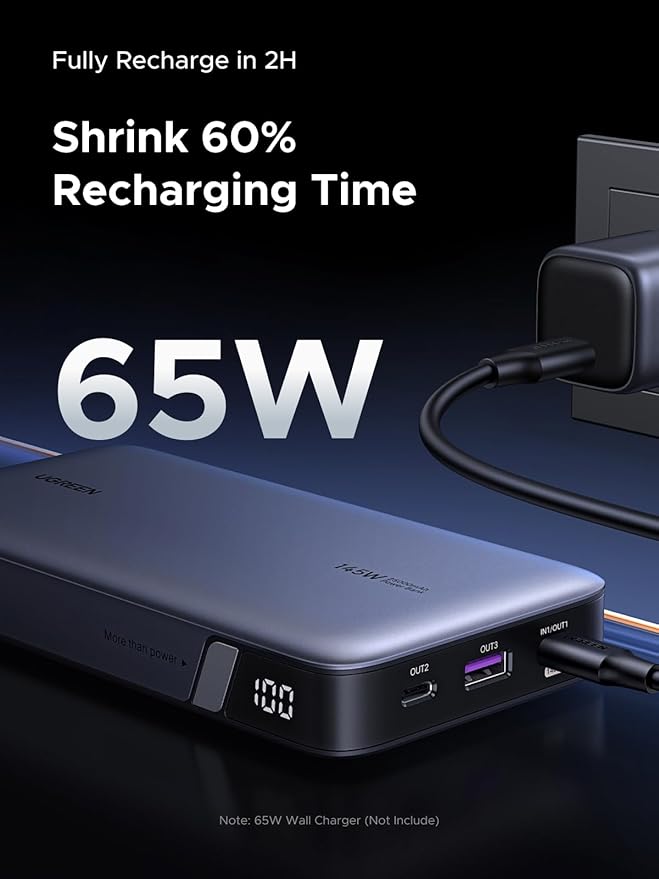 UGREEN Power Bank 25,000mAh 145W Laptop Portable Charger, Nexode 3-Port USB C PD Battery Pack, for MacBook Pro/Air, Dell XPS, iPhone 17/16/15/14, Galaxy S26 Steam Deck, iPad, and More