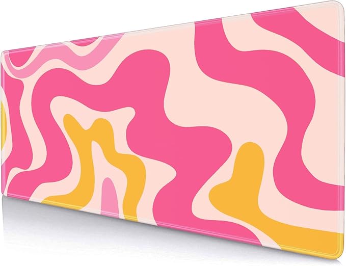 Pink Abstract Wave Desk Pads, Swirl Pattern Boho Large Gaming Mouse Pad, Extra Large Mousepad, Aesthetic Desktop Mat for Laptop Work Home Decor, Non-Slip Rubber Computer Pad, 31.5 X 11.8 in