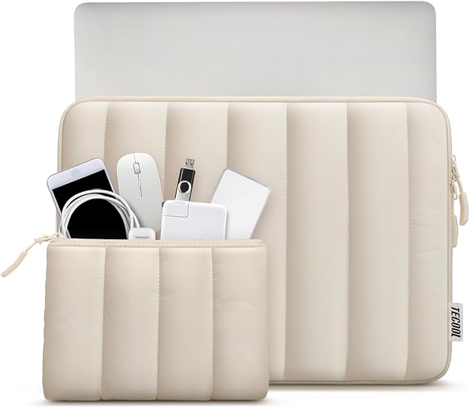 TECOOL Puffy Laptop Case 13.3 inch,13-13.3 inch Laptop Sleeve for 13“ MacBook Neo(2026),MacBook Air 13 inch M5 M4 M3 2026-2018,Mac Pro 13/Pro 14 M5-M1 Protective Notebook Sleeve with Small Case,Beige