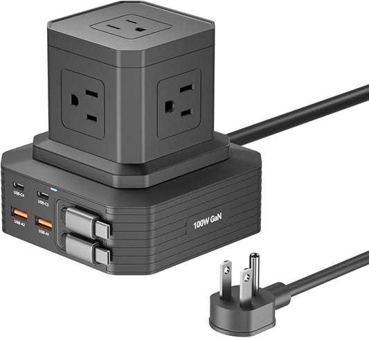 Charging Station (100W), 11-in-1 USB C Power Strip with Surge Protection, 6.6Ft Extension Cord, 4 USB C and 2 USB A Ports, 5 AC Outlets for Home Office Dorm Room
