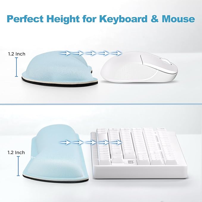 Gimars Upgrade Enlarge Gel Memory Foam Set Keyboard Wrist Rest Pad, Mouse Wrist Cushion Support for Office, Computer, Laptop, Mac, Comfortable, Lightweight for Easy Typing Pain Relief,Sky Blue
