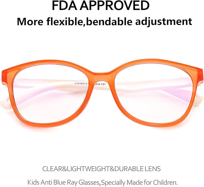 Blue Light Glasses for Kids Girls Boys with Cute Car Case, UV400 Protection, Anti Blue Ray Age3-12 Computer Game Glasses (Orange&White)