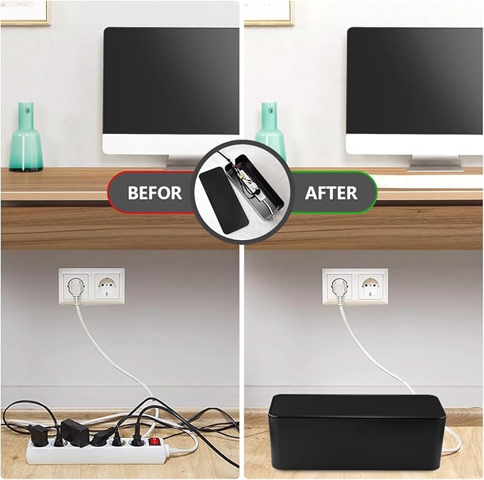TuweChen Cable Management Box - Large Cable Organizer Box to Hide Wires & Power Strips, TV & Desk Computer Wires, Cord Organizer Box for Home & Office, Black - Image 6
