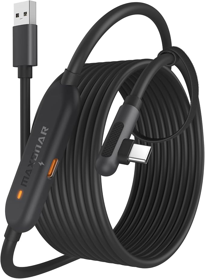 Maxonar VR Charging Link Cable 20FT (Next-Gen Chip) Compatible with Meta 3S/3/Oculus 2/Pico 4 Accessories and PC/SteamVR, Awesome Gift-5Gbps USB 3.0 to USB C Cable-Black