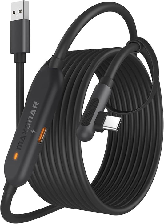 Maxonar VR Charging Link Cable 20FT (Next-Gen Chip) Compatible with Meta 3S/3/Oculus 2/Pico 4 Accessories and PC/SteamVR, Awesome Gift-5Gbps USB 3.0 to USB C Cable-Black