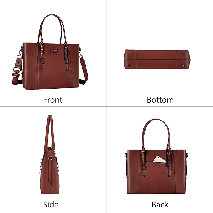 MOSISO Laptop Bag for Women, Waterproof Vintage PU Leather Briefcase Shoulder Computer Laptop Tote Bag for Office Work