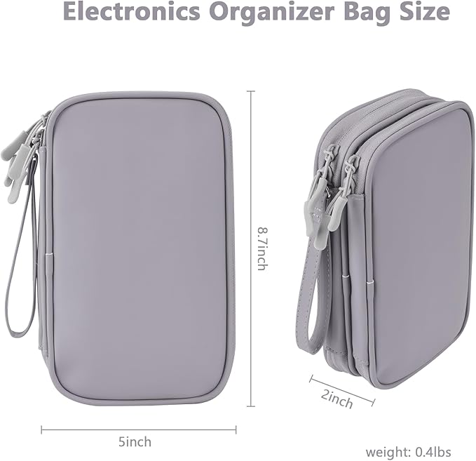 DDgro Electronics Travel Organizer, Tech Accessories Pouch Bag for Cables/Charger & Cords (Gray, PU-M)