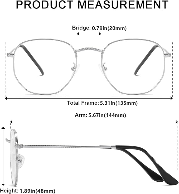 Hexagonal Metal Blue Light Blocking Glasses Anti Eye Strain for Digital Screens Lightweight Frame for Men Women