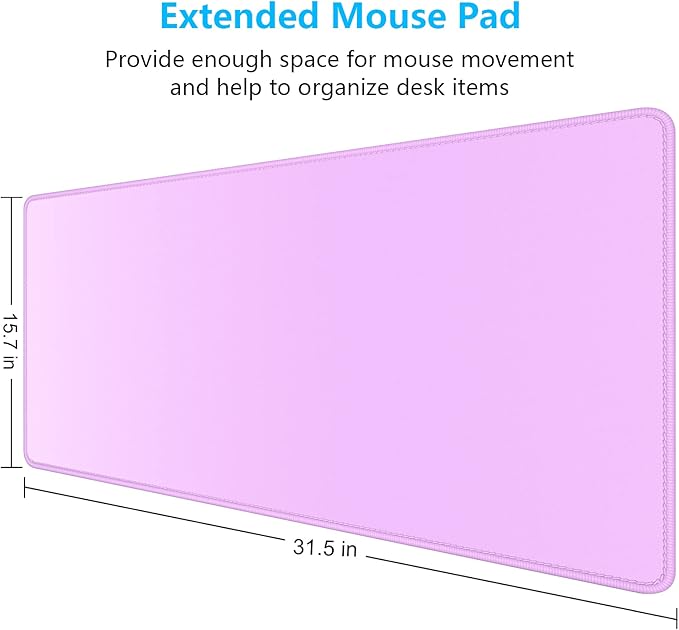 Dapesuom Large Gaming Mouse Pad, Extended Mouse Mat with Stitched Edges, Full Size Keyboard Pad with Non-Slip Base, Big XXL Computer Desk Mats for Gamer, Laptop, Office, 31.5 x 15.7in, Purple