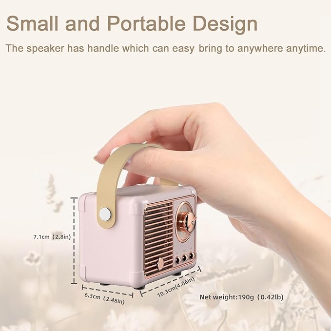 Retro Bluetooth Speakers Birthday Gifts for Girls Small Cute Pink Portable Wireless Speaker Gift Ideas for Women,Her,Girls,Wife Old School Speaker Vintage Aesthetic Decor for Bedroom,Office(Pink)