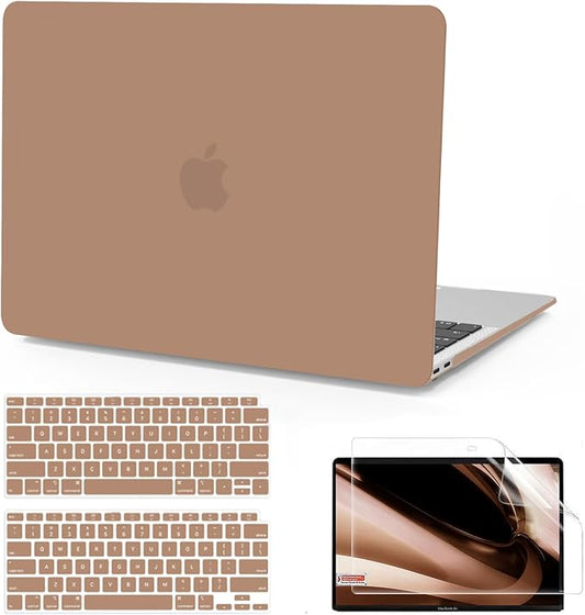 B BELK Compatible with MacBook Air 13 inch Case 2022 2021 2020 2019 2018 A2337 M1 A2179 A1932, Matte Plastic Hard Shell+ Keyboard Cover+ Screen Protector for MacBook Air 13.3 inch Case, Caramel Brown