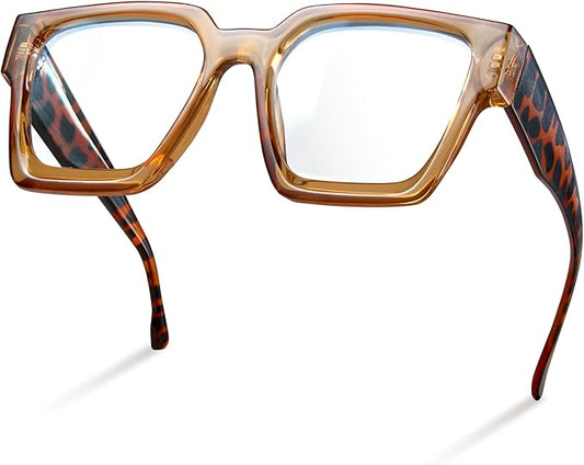 livho Oversized Eyewear Frame for Woman and Men - Rectangle Fashion Glasses for Computer, Chic Preppy Frame