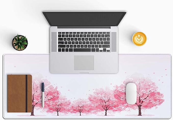 Cherry Blossom Tree Gaming Mouse Pad, Extended Large Mouse Mat Desk Pad, Big Computer Keyboard Desk Pad, Stitched Edges Mousepad, 3mm Thick Long Non-Slip Rubber Base Mice Pad, 31.5 X 11.8 Inch
